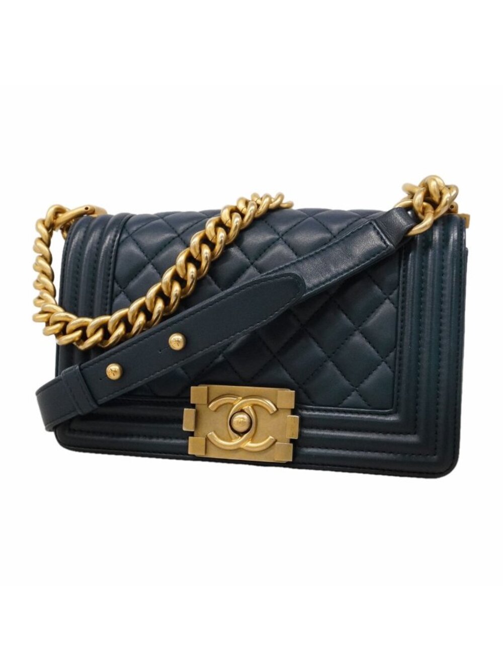 Chanel Shoulder Bag Boy Lambskin Navy Gold